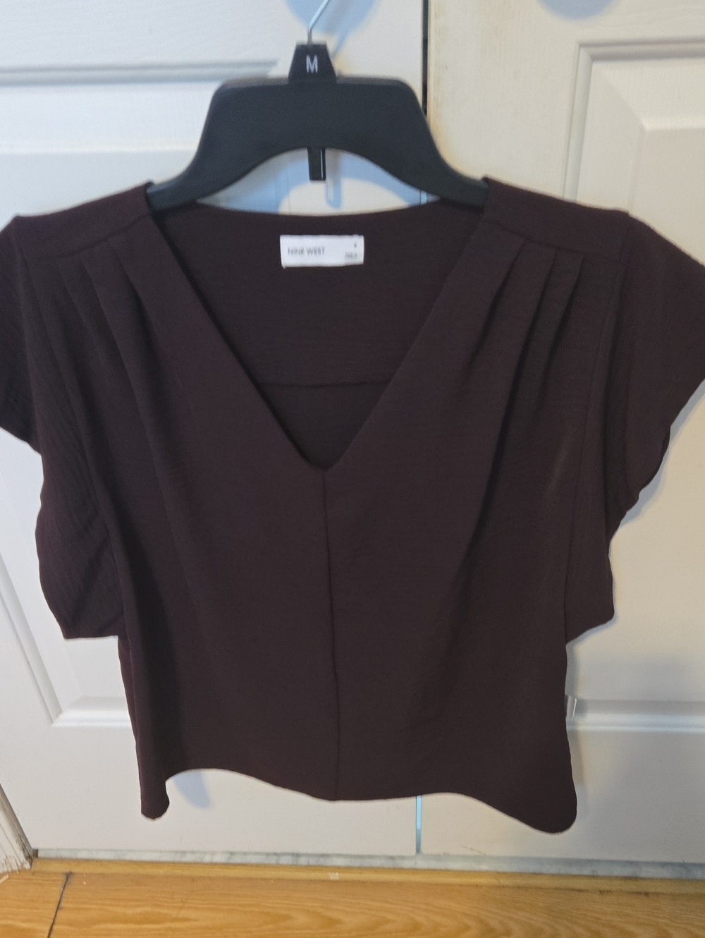 Nine West Plum V-Neck Short Sleeve Blouse